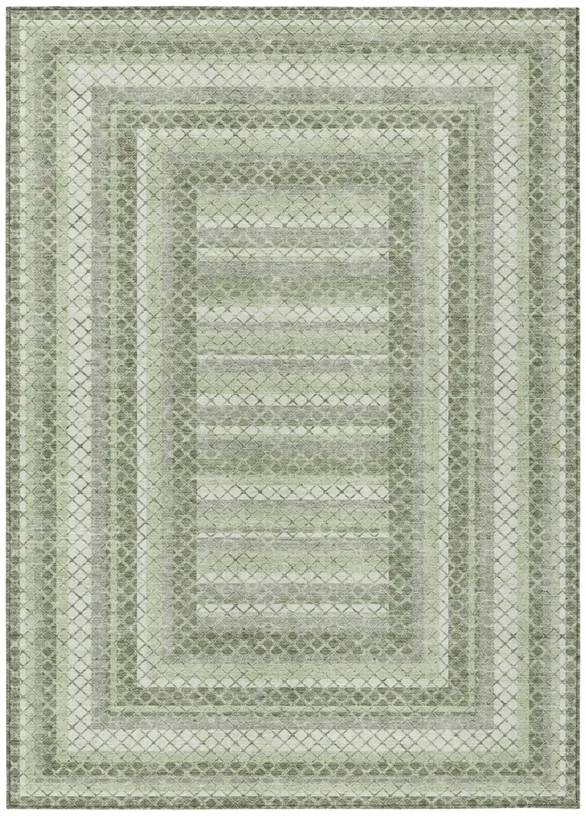 Artichoke Green And Gray Geometric Washable Indoor Outdoor Area Rug Photo 1