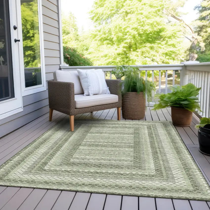 Artichoke Green And Gray Geometric Washable Indoor Outdoor Area Rug Photo 8