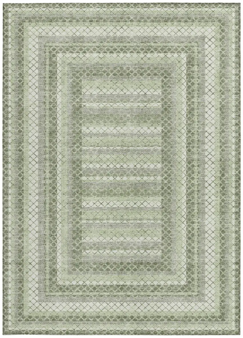 Artichoke Green And Gray Geometric Washable Indoor Outdoor Area Rug Photo 3