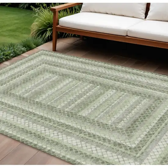 Artichoke Green And Gray Geometric Washable Indoor Outdoor Area Rug Photo 2