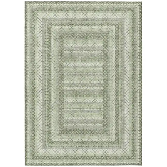 Artichoke Green And Gray Geometric Washable Indoor Outdoor Area Rug Photo 1