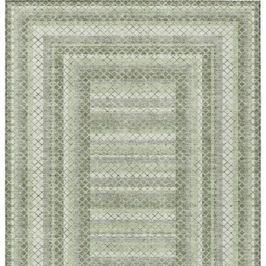 Artichoke Green And Gray Geometric Washable Indoor Outdoor Area Rug Photo 4