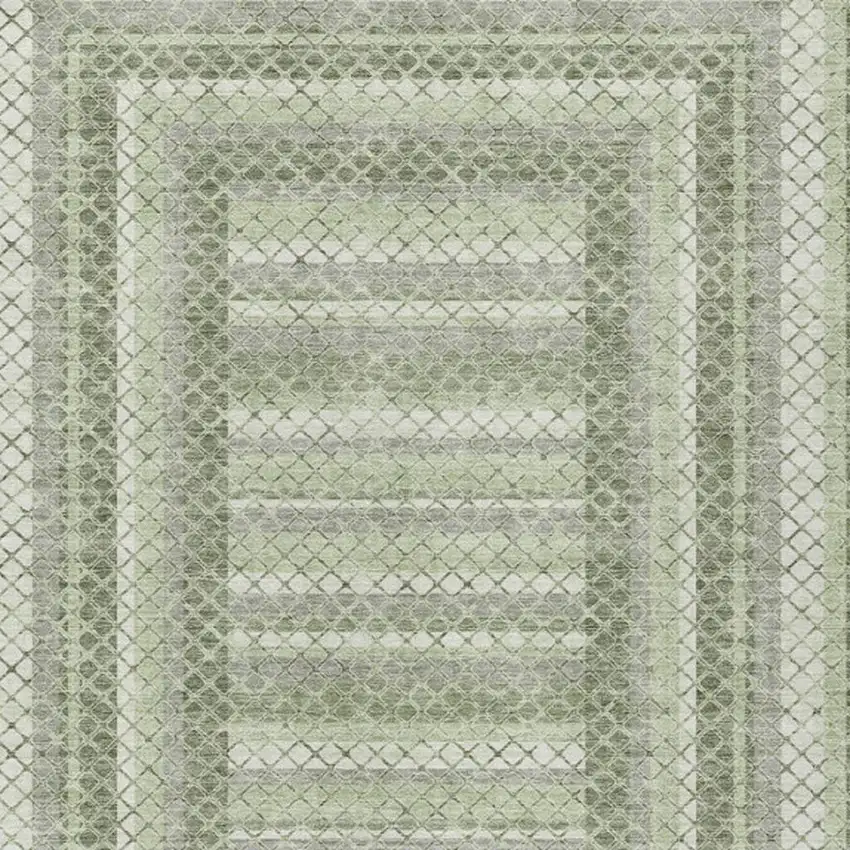 Artichoke Green And Gray Geometric Washable Indoor Outdoor Area Rug Photo 3