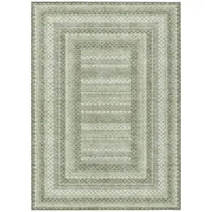 Photo of Artichoke Green And Gray Geometric Washable Indoor Outdoor Area Rug