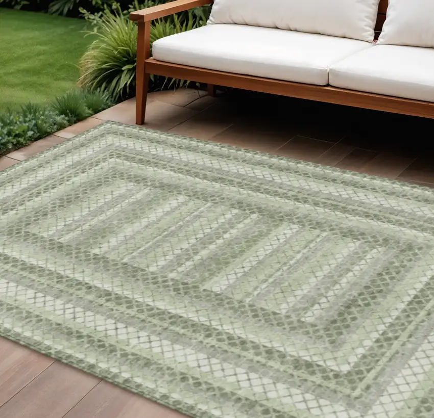 Artichoke Green And Gray Geometric Washable Indoor Outdoor Area Rug Photo 2