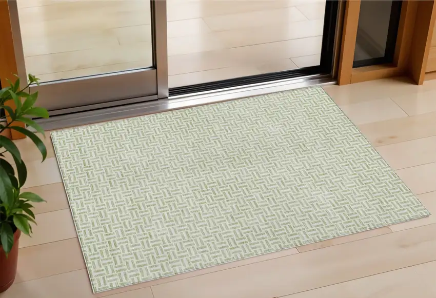 Artichoke Green And Gray Geometric Washable Indoor Outdoor Area Rug Photo 1