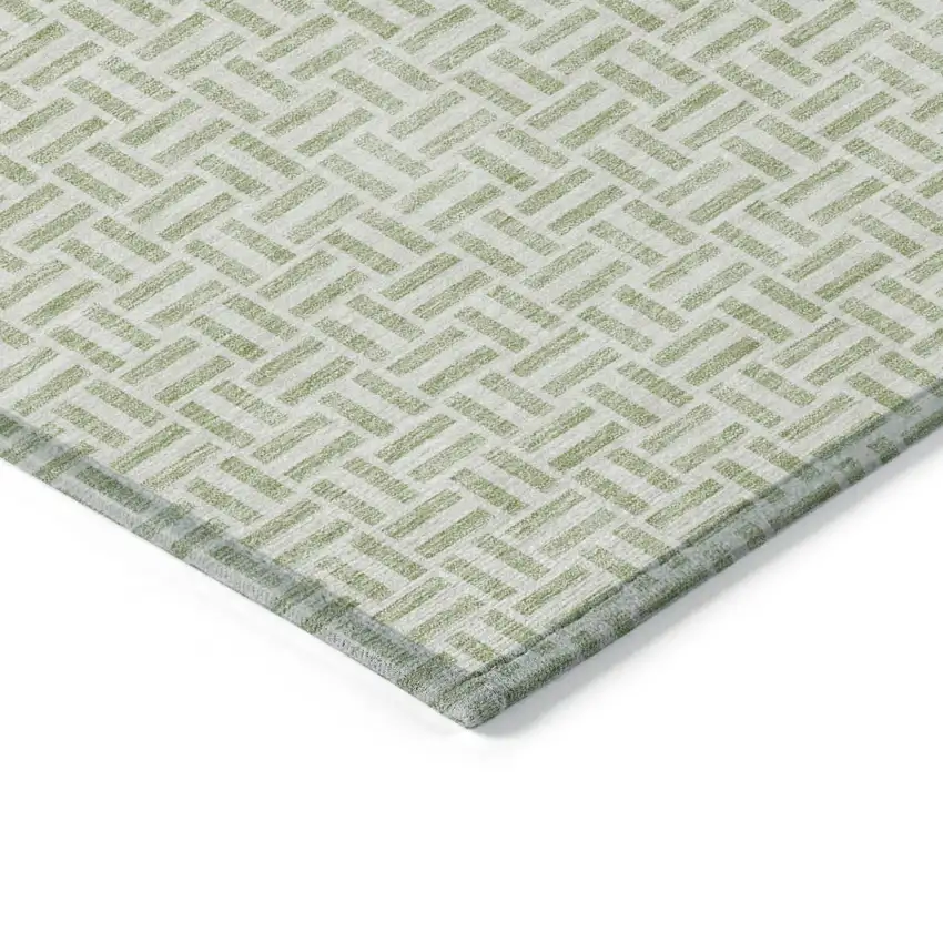 Artichoke Green And Gray Geometric Washable Indoor Outdoor Area Rug Photo 5