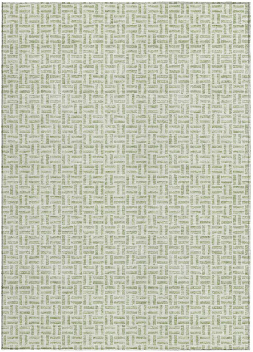 Artichoke Green And Gray Geometric Washable Indoor Outdoor Area Rug Photo 7