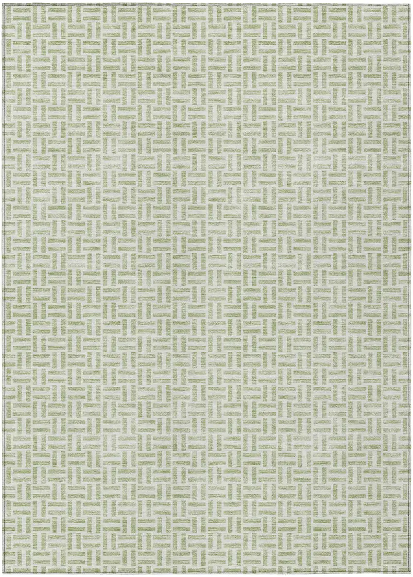 Artichoke Green And Gray Geometric Washable Indoor Outdoor Area Rug Photo 2