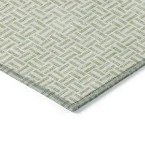 Photo of Artichoke Green And Gray Geometric Washable Indoor Outdoor Area Rug