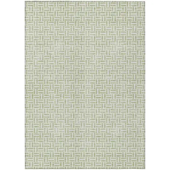 Artichoke Green And Gray Geometric Washable Indoor Outdoor Area Rug Photo 2