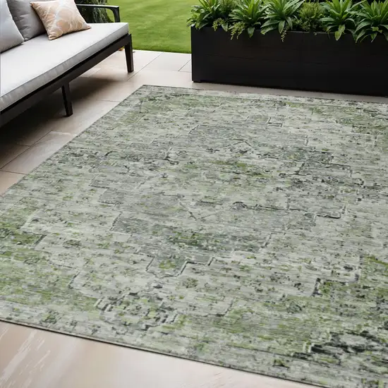 Artichoke Green And Gray Medallion Washable Indoor Outdoor Area Rug Photo 2