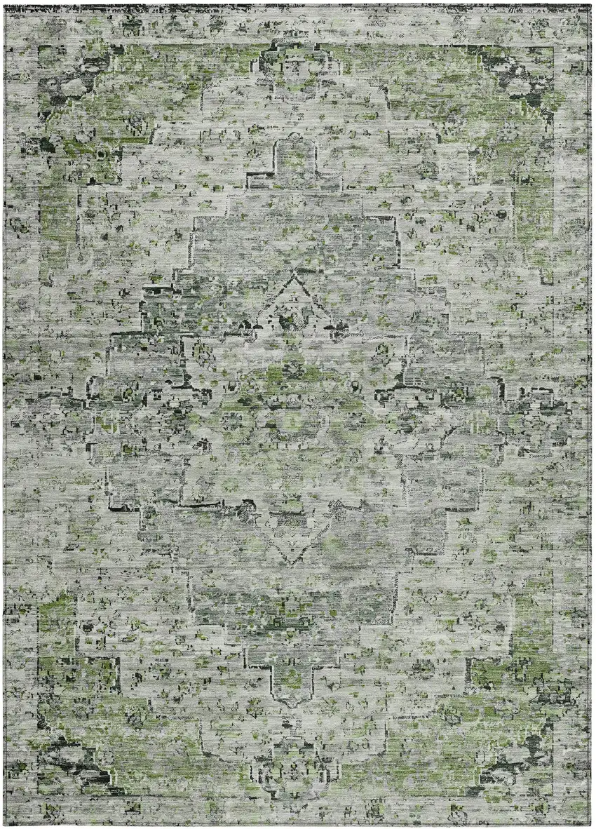 Artichoke Green And Gray Medallion Washable Indoor Outdoor Area Rug Photo 3