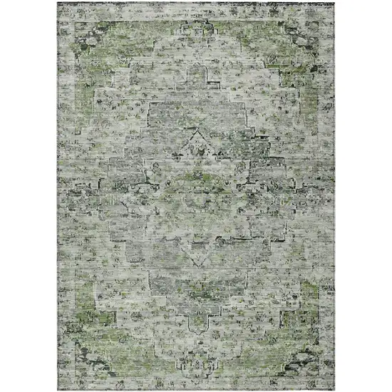 Artichoke Green And Gray Medallion Washable Indoor Outdoor Area Rug Photo 1
