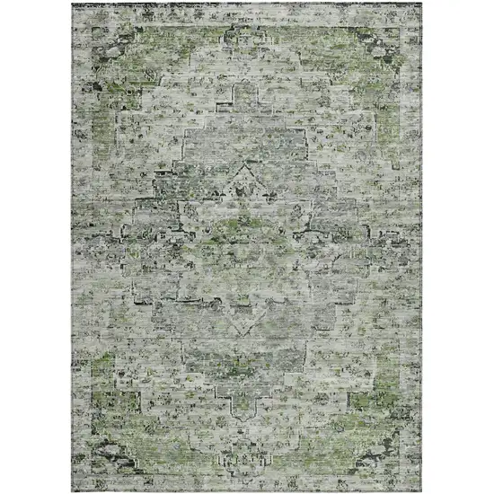 Artichoke Green And Gray Medallion Washable Indoor Outdoor Area Rug Photo 3