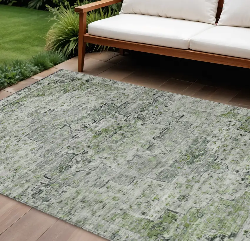 Artichoke Green And Gray Medallion Washable Indoor Outdoor Area Rug Photo 2
