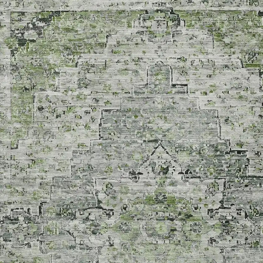 Artichoke Green And Gray Medallion Washable Indoor Outdoor Area Rug Photo 4