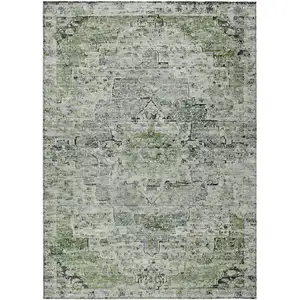 Photo of Artichoke Green And Gray Medallion Washable Indoor Outdoor Area Rug
