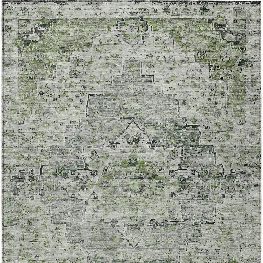 Artichoke Green And Gray Medallion Washable Indoor Outdoor Area Rug Photo 4