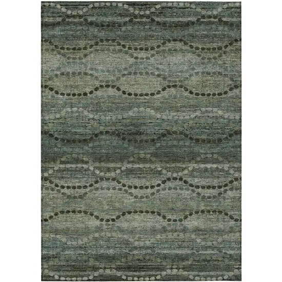 Artichoke Green And Gray Ogee Washable Indoor Outdoor Area Rug Photo 3