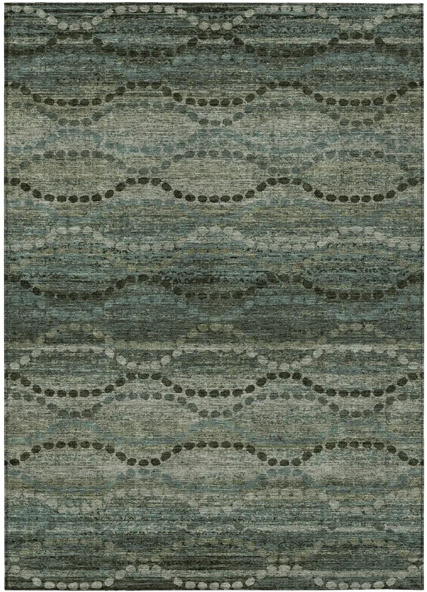 Artichoke Green And Gray Ogee Washable Indoor Outdoor Area Rug Photo 3