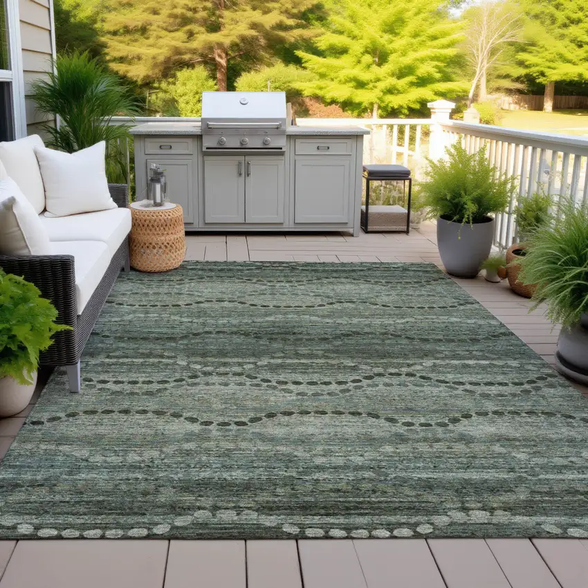 Artichoke Green And Gray Ogee Washable Indoor Outdoor Area Rug Photo 4