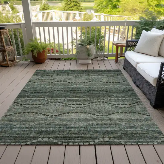 Artichoke Green And Gray Ogee Washable Indoor Outdoor Area Rug Photo 7