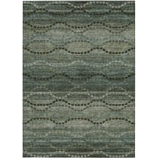 Artichoke Green And Gray Ogee Washable Indoor Outdoor Area Rug Photo 1