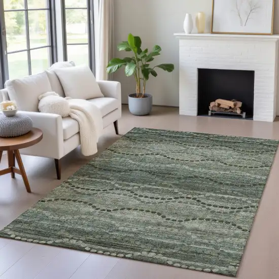 Artichoke Green And Gray Ogee Washable Indoor Outdoor Area Rug Photo 5