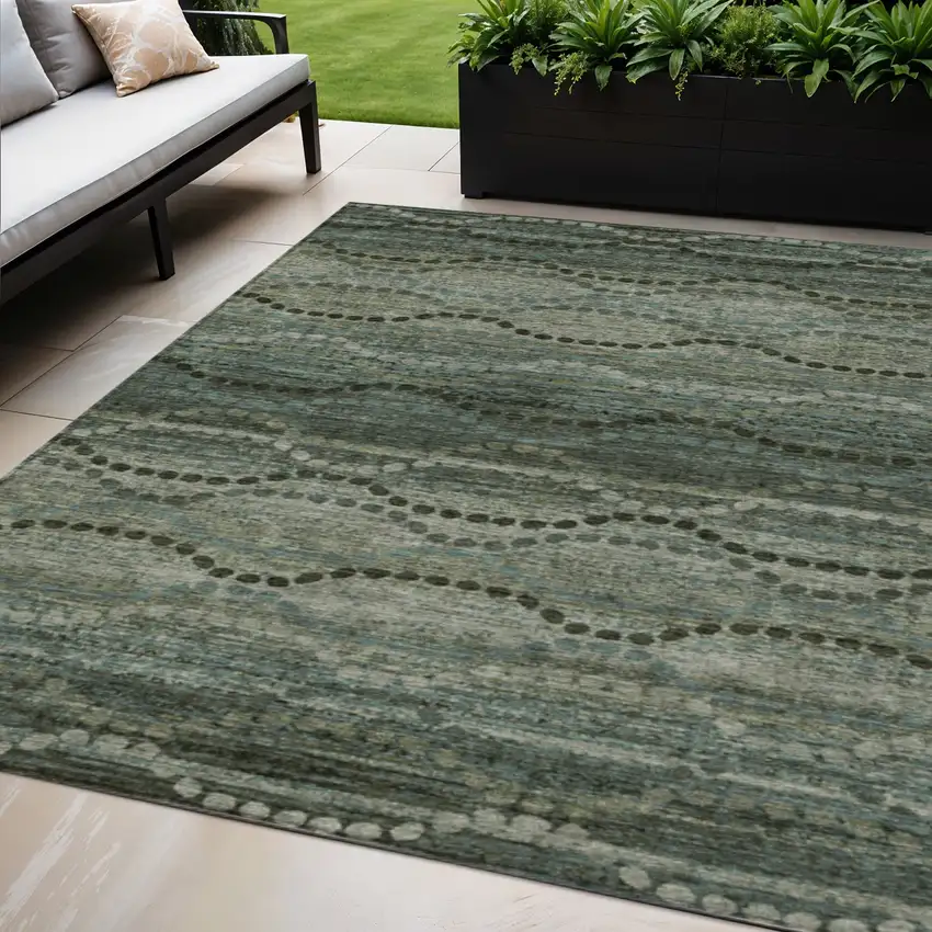 Artichoke Green And Gray Ogee Washable Indoor Outdoor Area Rug Photo 2