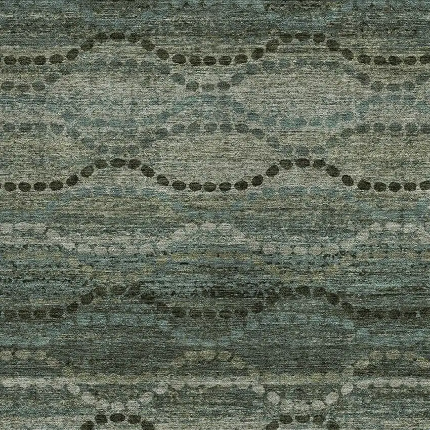 Artichoke Green And Gray Ogee Washable Indoor Outdoor Area Rug Photo 3