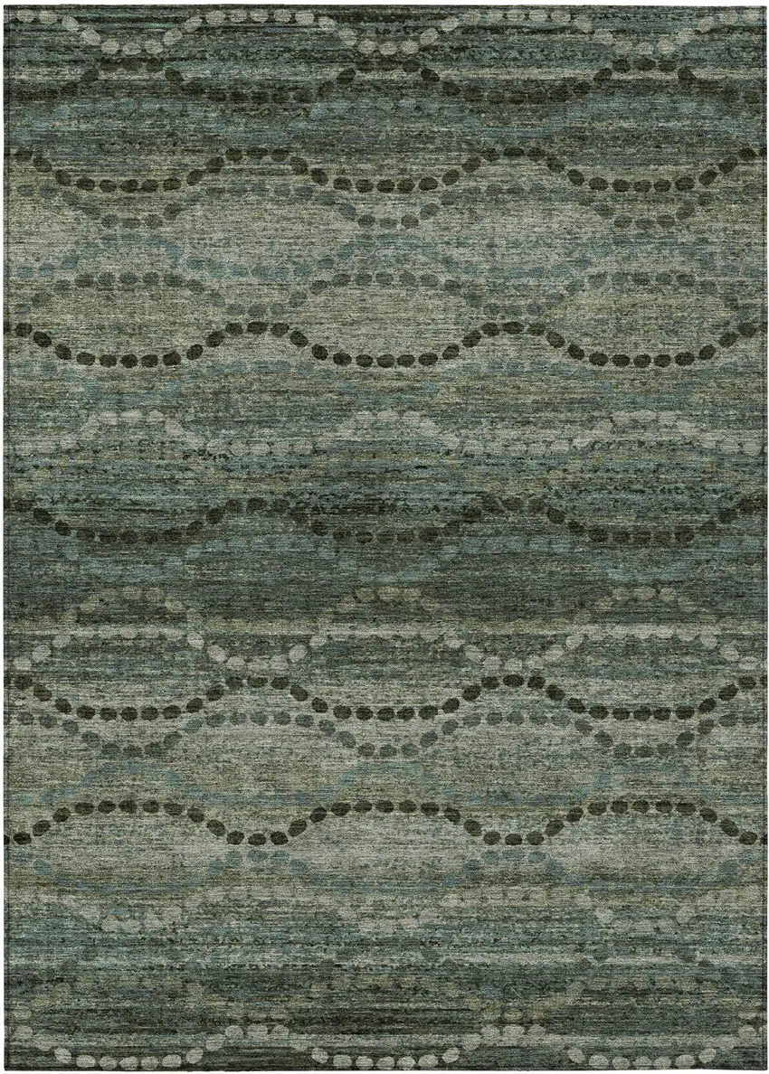 Artichoke Green And Gray Ogee Washable Indoor Outdoor Area Rug Photo 8