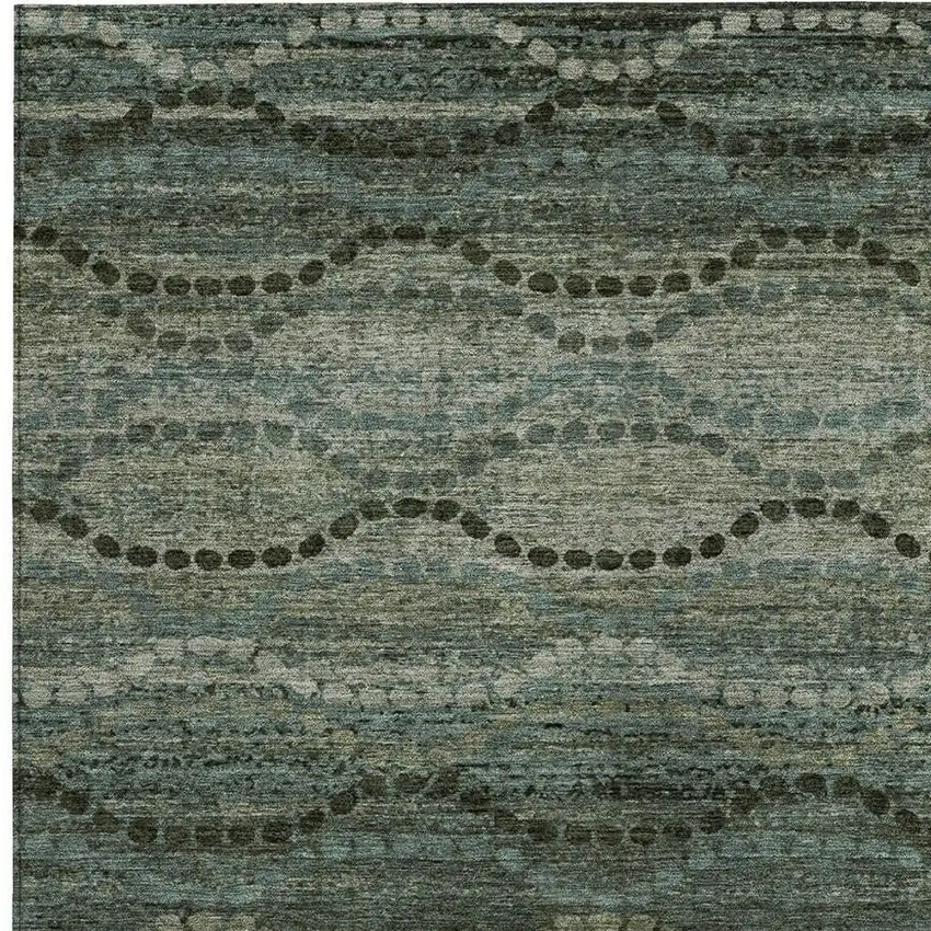 Artichoke Green And Gray Ogee Washable Indoor Outdoor Area Rug Photo 3
