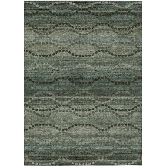 Artichoke Green And Gray Ogee Washable Indoor Outdoor Area Rug Photo 8