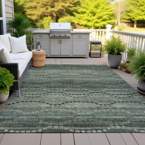 Artichoke Green And Gray Ogee Washable Indoor Outdoor Area Rug Photo 4
