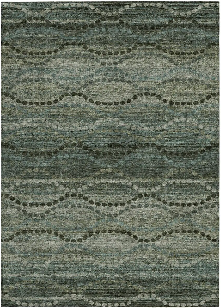 Artichoke Green And Gray Ogee Washable Indoor Outdoor Area Rug Photo 9