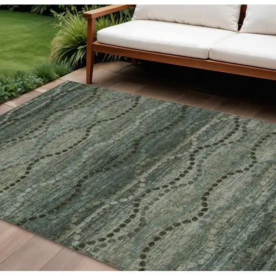 Artichoke Green And Gray Ogee Washable Indoor Outdoor Area Rug Photo 2