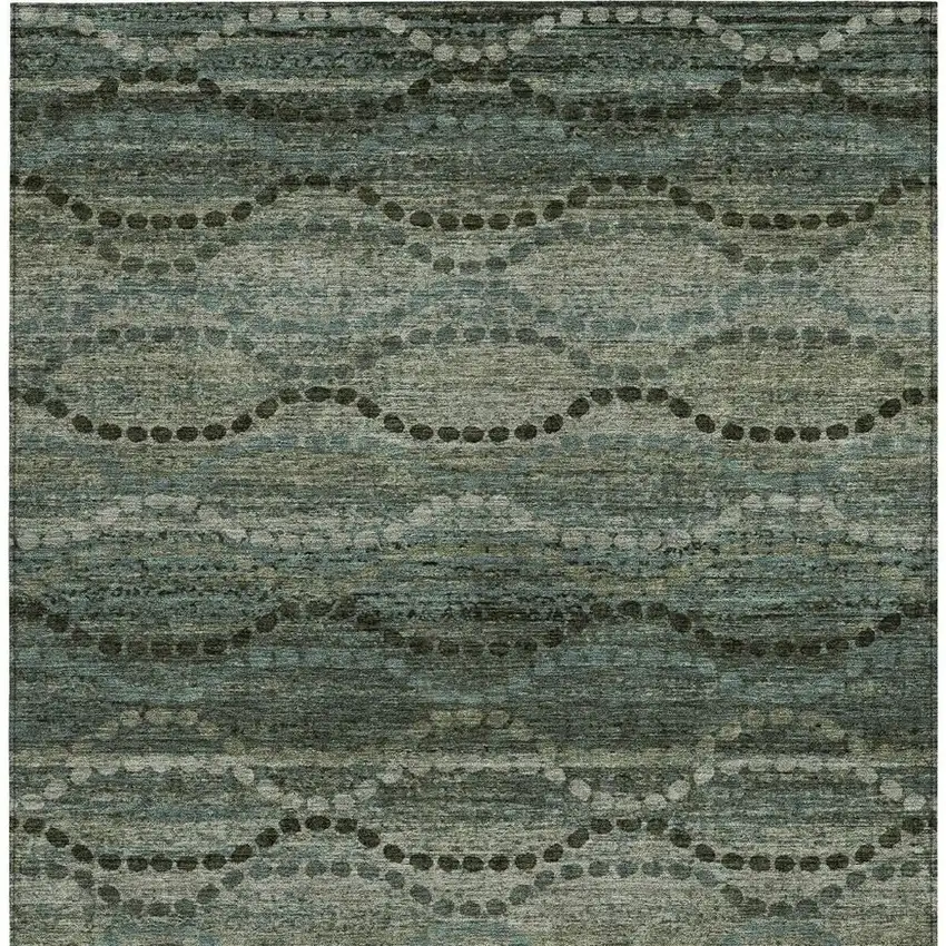 Artichoke Green And Gray Ogee Washable Indoor Outdoor Area Rug Photo 3