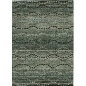 Photo of Artichoke Green And Gray Ogee Washable Indoor Outdoor Area Rug