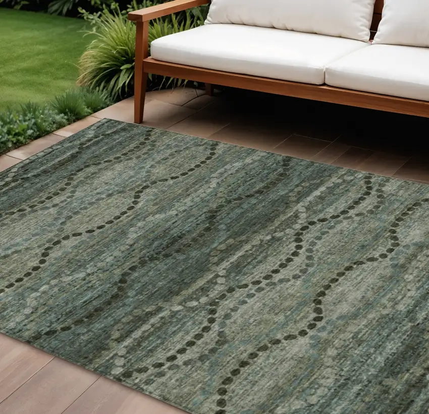 Artichoke Green And Gray Ogee Washable Indoor Outdoor Area Rug Photo 2