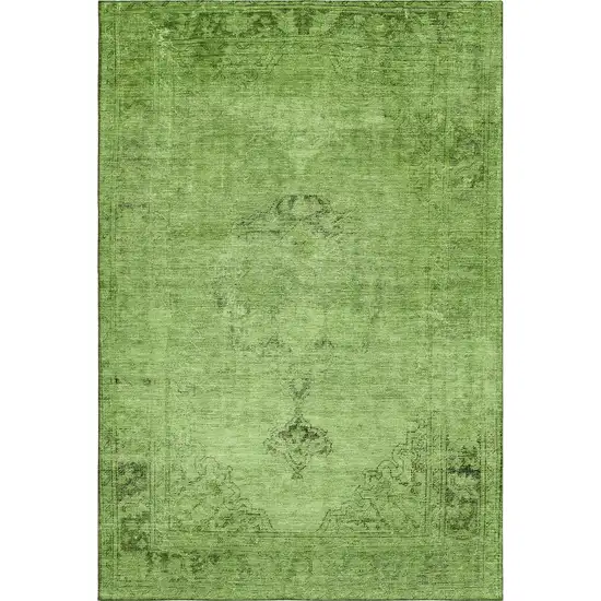 Artichoke Green And Gray Oriental Washable Area Rug With UV Protection Photo 6