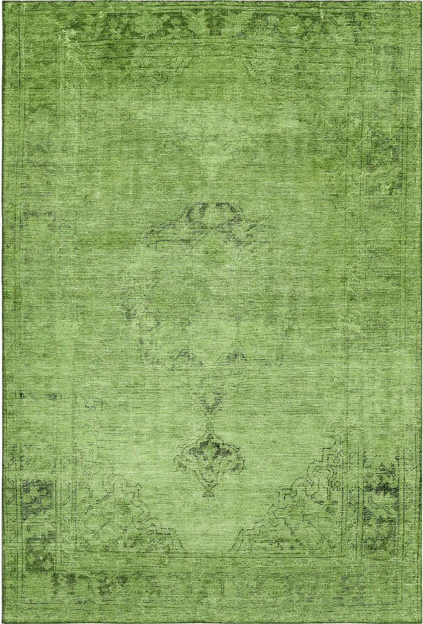 Artichoke Green And Gray Oriental Washable Area Rug With UV Protection Photo 6