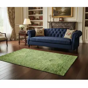 Photo of Artichoke Green And Gray Oriental Washable Area Rug With UV Protection