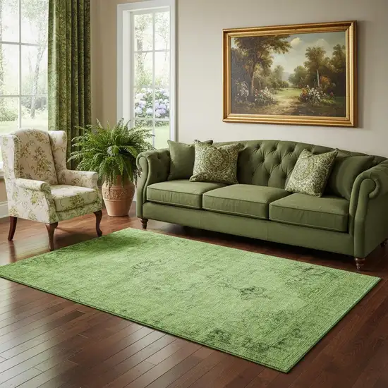 Artichoke Green And Gray Oriental Washable Area Rug With UV Protection Photo 1