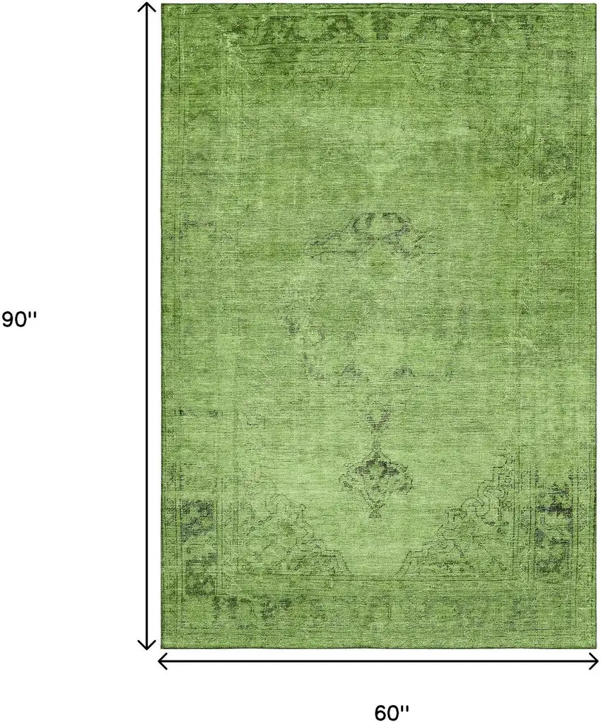 Artichoke Green And Gray Oriental Washable Area Rug With UV Protection Photo 3