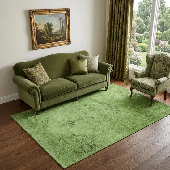 Artichoke Green And Gray Oriental Washable Area Rug With UV Protection Photo 1
