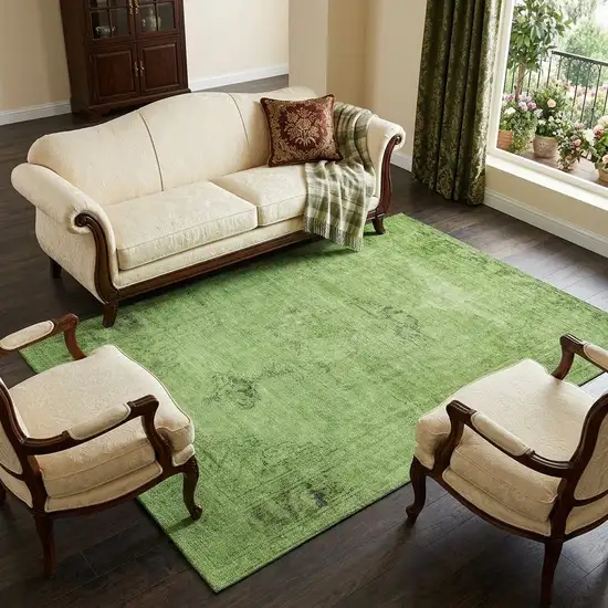 Artichoke Green And Gray Oriental Washable Area Rug With UV Protection Photo 1