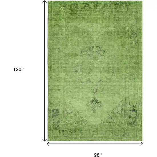 Artichoke Green And Gray Oriental Washable Area Rug With UV Protection Photo 3