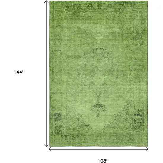 Artichoke Green And Gray Oriental Washable Area Rug With UV Protection Photo 3