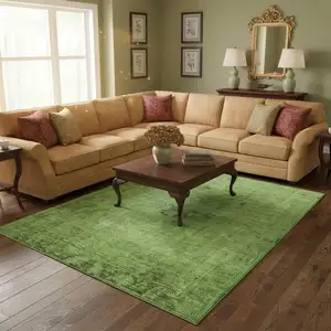 Photo of Artichoke Green And Gray Oriental Washable Area Rug With UV Protection